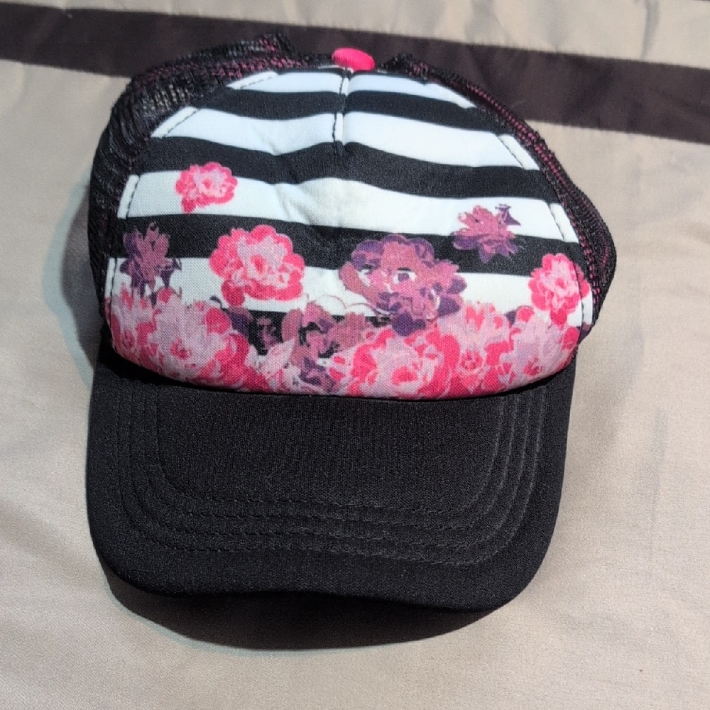 Source Unknown Black and Pink Floral Striped Cap